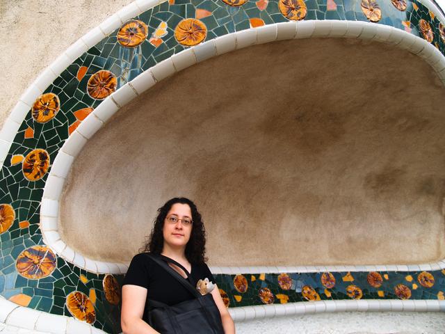 Jess with mosaics, Parc Guell