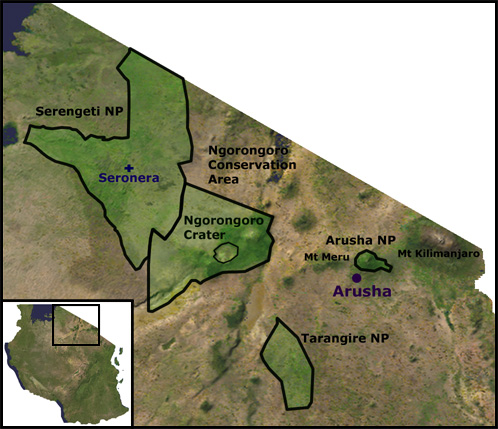 Map of northeast Tanzania