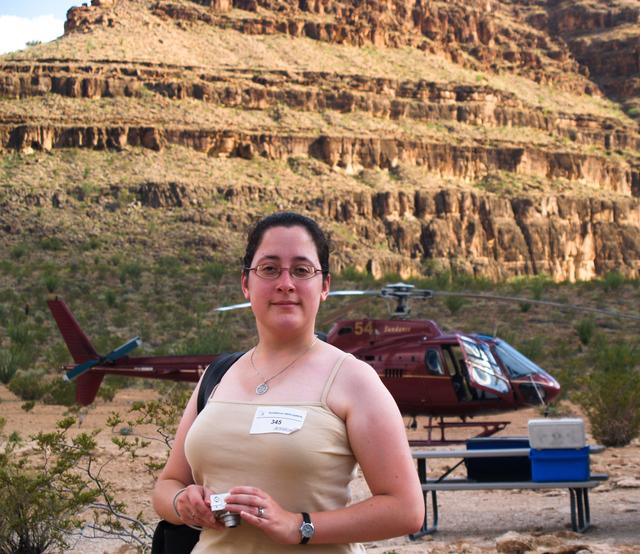 Jess with our helicopter