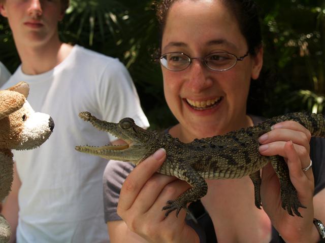 Jess, Cardiff and a baby crododile, Crococun Zoo